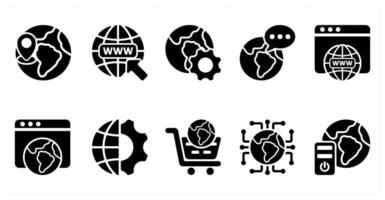 Ten seo icons as global location, find web address, browser optimization vector