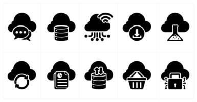 Ten seo icons as cloud communication, storage, cloud connection vector
