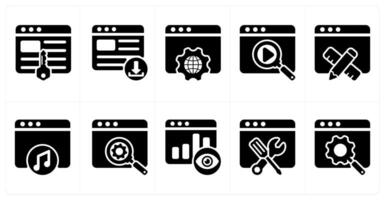 Ten seo icons as keywords, download website, browser setting vector