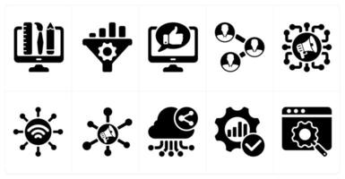 Ten seo icons as creative design, seo conversion rate, online comment vector