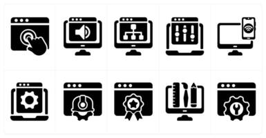Ten seo icons as touch, website audio, web hierarchy vector