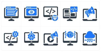 Set of 10 seo icons as content writing, online viewer, clean code vector