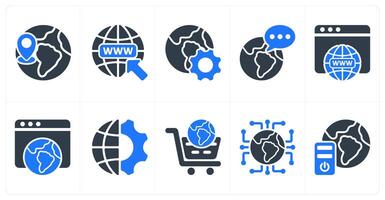 Set of 10 seo icons as global location, find web address, browser optimization vector