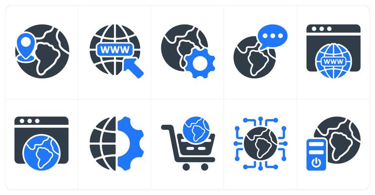 Set of 10 seo icons as global location, find web address, browser optimization