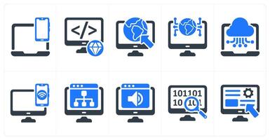 Set of 10 seo icons as responsive design, clean code, internet browsing vector