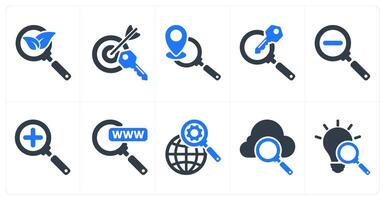 Set of 10 seo icons as organic search, target keywords, local seo vector