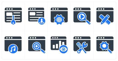 Set of 10 seo icons as keywords, download website, browser setting vector