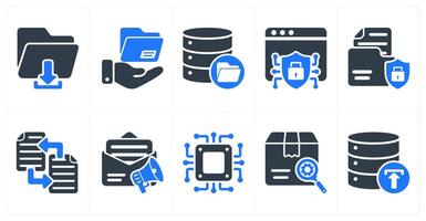 Set of 10 seo icons as download file, file sharing, data storage vector
