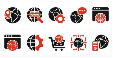 A set of 10 seo icons as global location, find web address, browser optimization vector