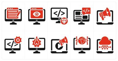 A set of 10 seo icons as content writing, online viewer, clean code vector