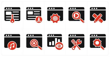 A set of 10 seo icons as keywords, download website, browser setting vector