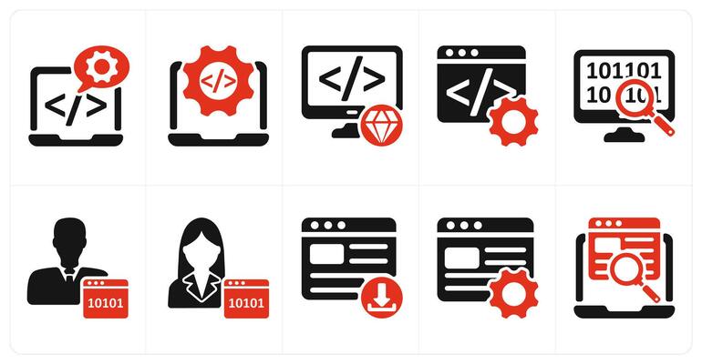 A set of 10 seo icons as software development, website development, clean code