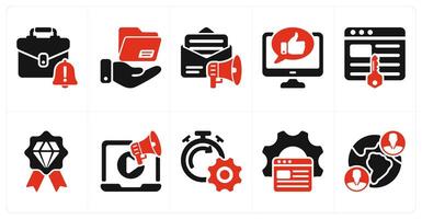 A set of 10 seo icons as business alert, file sharing, email marketing vector