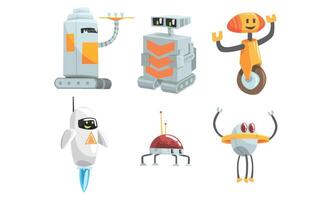 Cute robots of different shapes. illustration. vector