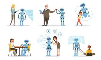 People customize the work of the assistant robot. illustration. vector