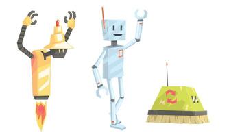 Set of old fashioned robots. illustration. vector