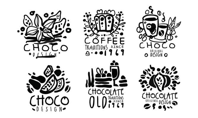 Set of black logos for a coffee shop. illustration.