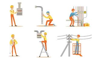 Electrician in uniform is working. illustration. vector