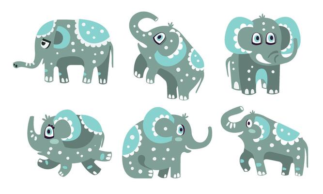 Cute gray elephant with a pattern. illustration.