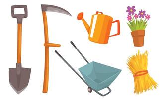 Different tools for a farm and a flower in a pot. illustration. vector