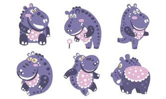 Violet cartoon hippo with a pattern. illustration. vector