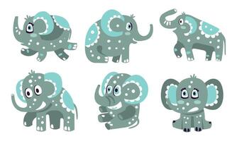 Cute gray elephants with a pattern. illustration. vector