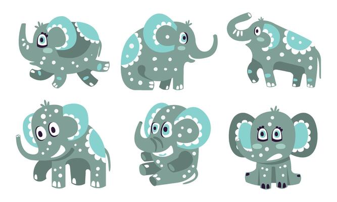 Cute gray elephants with a pattern. illustration.