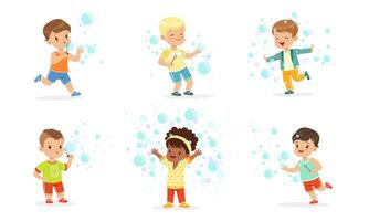 Children play with soap bubbles. illustration. vector