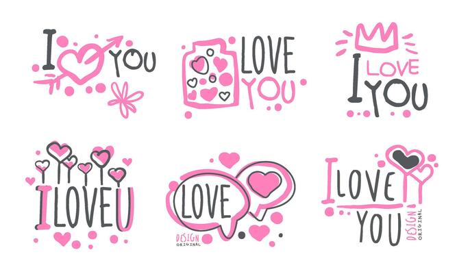Lettering on the contour logo of a declaration of love. illustration.