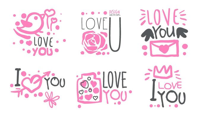 Lettering with silhouettes on the theme of declaration of love. illustration.