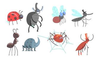 Set of different beetles and insects. illustration. vector