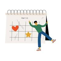 Young Man Standing Near Big Calendar Planning and Scheduling Important Events, Time Management and Business Planning Illustration vector
