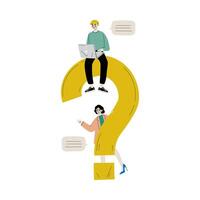 Young Man and Woman with a Big Question Mark, People Chatting, Making a Choice or Seeking Solution to a Problem Illustration vector