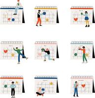 Collection of Small People Standing Near Big Calendar Planning and Scheduling Important Events, Time Management and Business Planning Comcept Illustration vector