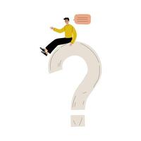 Young Man Sitting on a Big Question Mark, Person Communicating, Making a Choice or Seeking Solution to a Problem Illustration vector