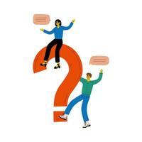 Young Man and Woman with a Big Question Mark, People Communicating, Making a Choice or Seeking Solution to a Problem Illustration vector