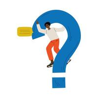 Young Man Standing Next to a Big Question Mark, Guy Communicating, Making a Choice or Seeking Solution to a Problem Illustration vector
