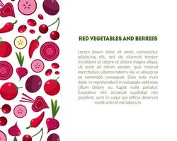 Healthy Food Banner Template with Red Ripe Vegetables, Berries and Space for Text Illustration vector