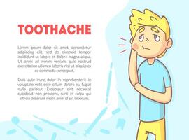 Toothache Banner Template with Space for Text and Cute Boy Suffering from Toothache Illustration vector