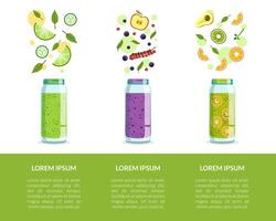 Detox Drinks Banner Template with Fresh Smoothies and Space for Text Illustration vector