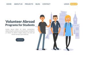 Volunteer Abroad, Programs for Students Landing Page Template, Education and Science Training, Learning Courses Website Illustration vector