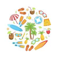 Summer Time Banner Template with Tropical Beach Elements of Round Shape, Summer Holidays Season Illustration vector