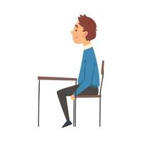 Cute Boy Sitting at the Desk in Classroom and Attentively Listening, Side View Illustration vector