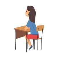 Girl Sitting at the Desk in Classroom and Attentively Listening, Side View Illustration vector