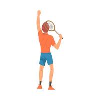 Male Tennis Player with Tennis Racket, Athlete Character in Uniform Taking Part in Competition, View From Behind Illustration vector