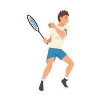 Tennis Player with Racket, Male Athlete Character in Uniform Taking Part in Competition Illustration vector