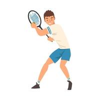 Tennis Player, Athlete Character in Uniform with Racket Taking Part in Competition Illustration vector