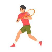 Tennis Player with Racket, Athlete Character in Uniform Running Illustration vector