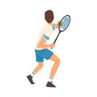 Tennis Player with Racket, Male Athlete Character Taking Part in Competition, View From Behind Illustration vector