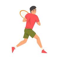 Tennis Player with Racket, Athlete Character in Uniform in Acrion Illustration vector